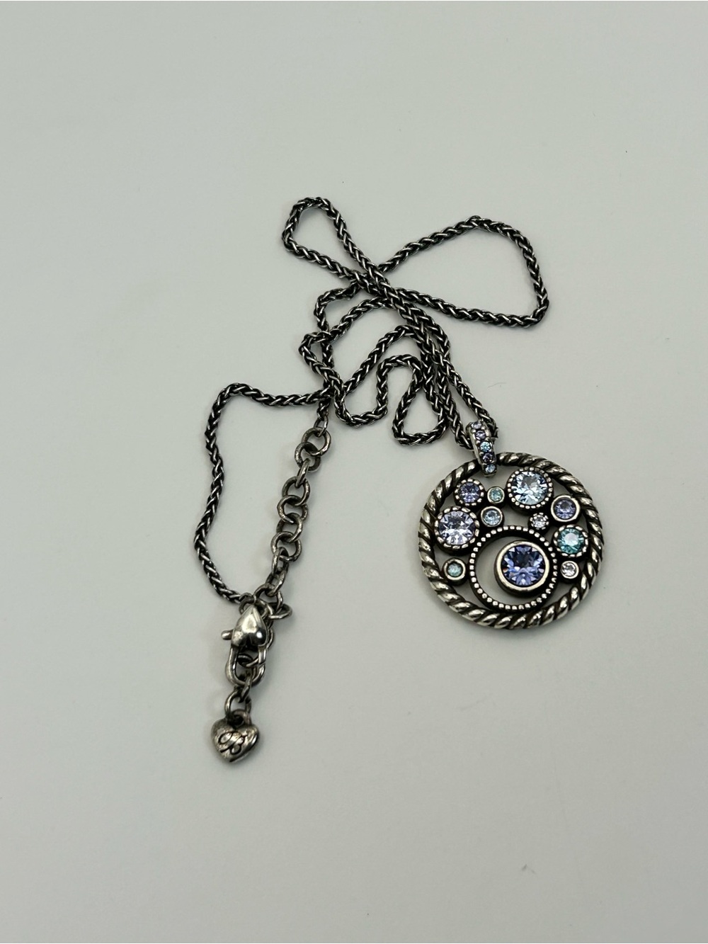 Brighton Halo Necklace Silver Plated 18" Blue Purple Crystals Round Pendant - Picture 5 of 10